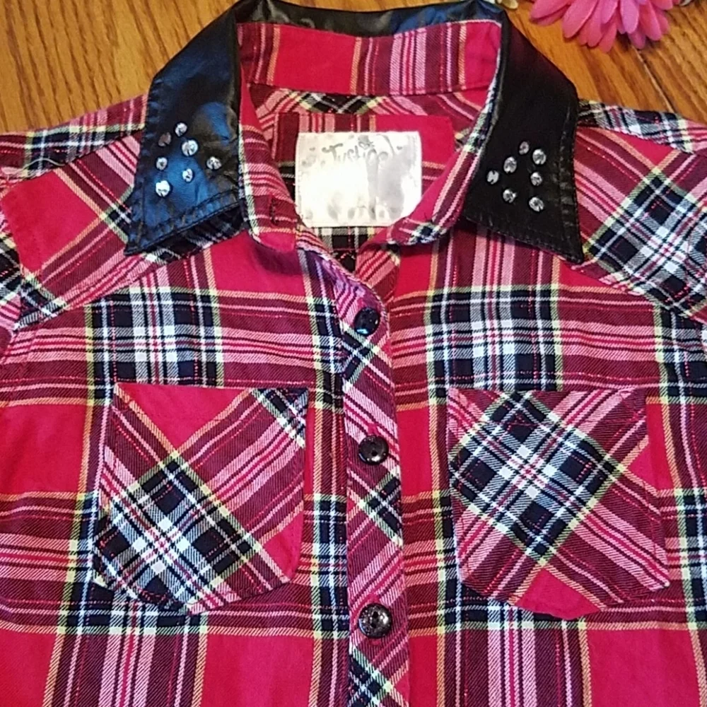 Justice plaid Versatile Button Down Shirt - Girl's 6